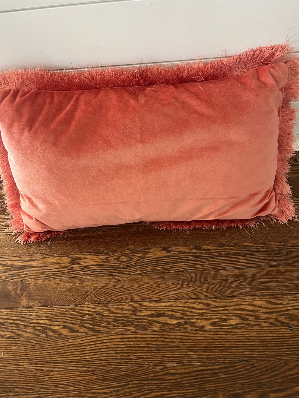 Fringed Peach Pillow 22-inches by 11 inches